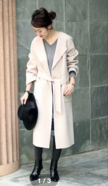 스픽 앤 스팬 더블 페이스 노카라 로브 코트 롱 38