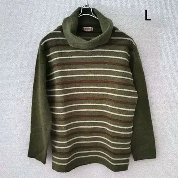 맥레거 올리브 그린 보더 터틀넥 니트