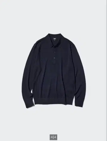 네이비 긴팔 니트 피케 셔츠 UNIQLO