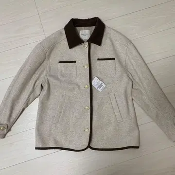 택 포함 미사용품 베이지 브라운 버튼 자켓