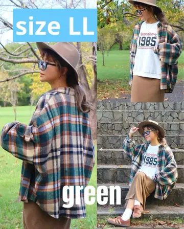 새상품 시마무라 aquaist nozomi 체크 셔츠 그린 LL