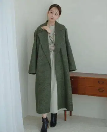 새상품급 leema 루에마 check over coat 그린