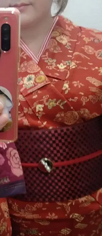 코몬 기모노 보물 쌓기 문양 울 기모노 히토에 워셔블 기모노