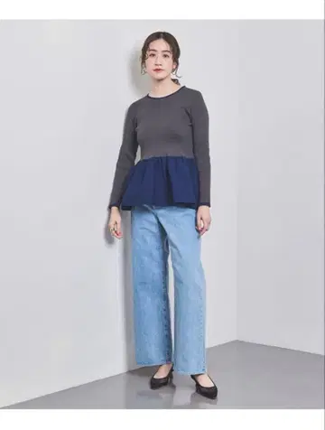 P 페플럼 니트 UNITED ARROWS 블루 x 그레이