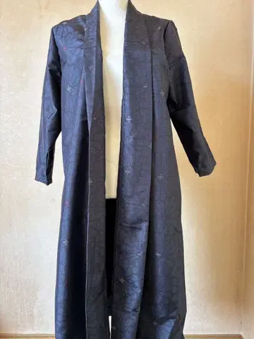 기모노 리메이크 오시마 명주 기모노 옷깃풍 코트 (안감 부착)