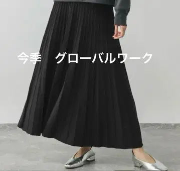 이번 시즌 글로벌 워크 매끄러운 니트 플레어 스커트 블랙 레귤러 기장