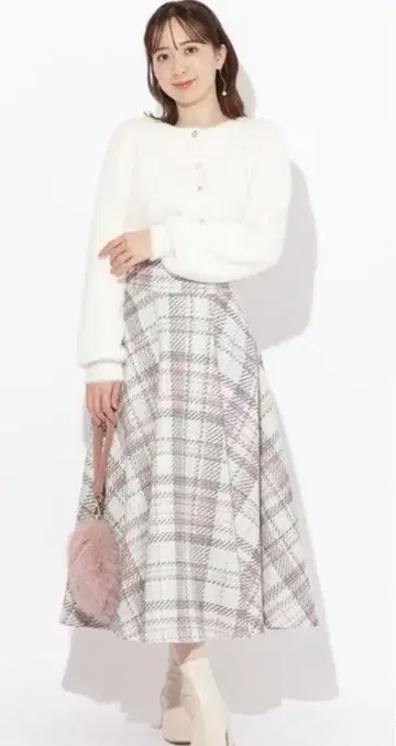 윌 셀렉션 믹스 트위드 체크 스커트 S 핑크 계열