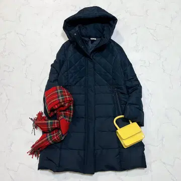 컨디션 최상 에마 제이무스 롱 다운 자켓 다운 코트 후드 네이비