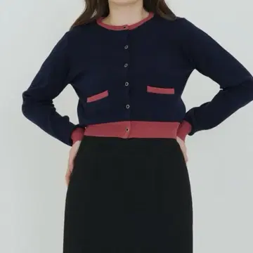 TINA:JOJUN 네이비 핑크 바이컬러 가디건 M