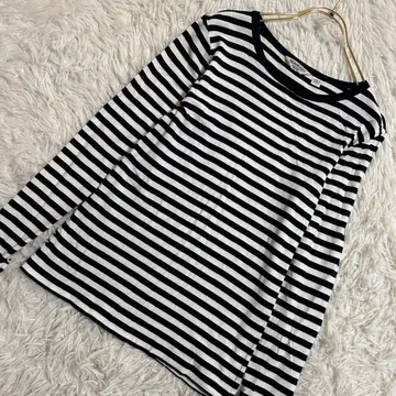 [양품] BEAMS BOY 보더 무늬 긴팔 티셔츠 화이트 네이비 면