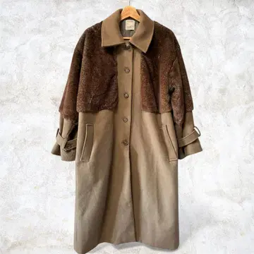퍼 달린 롱 코트 울 혼방 카키 베이지