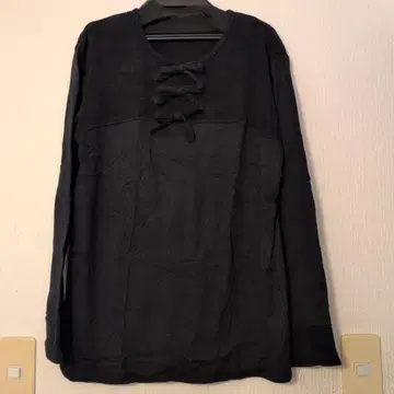 미착용 블랙 일본제 긴 길이 긴팔 티셔츠 리본 절개