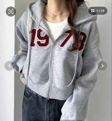 숏 기장 더블 지퍼 로고 와펜 자수 후드 맨투맨 속기모 후드티