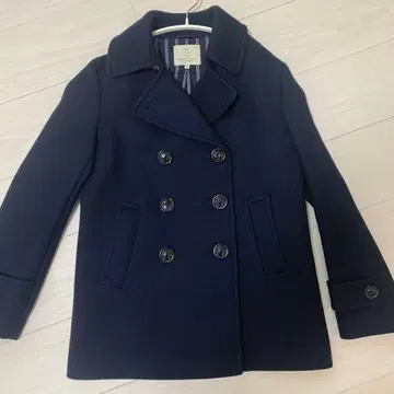 뷰티 앤 유스 네이비 더블 브레스트 피 코트