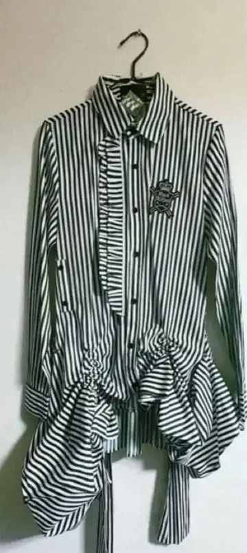 비대칭 스트라이프 셔츠 원피스