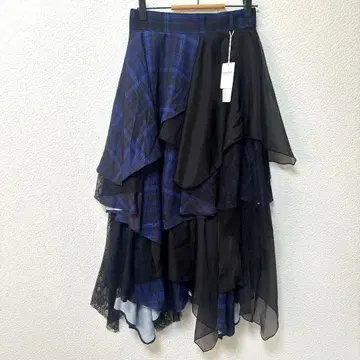 [ HARE ] 택 포함 새상품 MIX 체크 랜덤 스커트 롱 블루 블랙