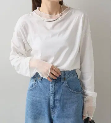 퓨어세신 도트 튤 도킹 티셔츠