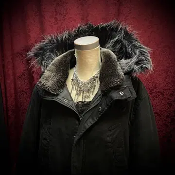 퍼 포함 모즈 코트 블랙 계열 아카이브 Y2K V계 시크 스타일 그런지