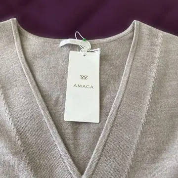 미사용 새상품, 울 100% AMACA V넥 슬리브리스 원피스 38