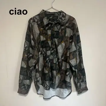 ciao/ 긴팔 셔츠 올 패턴 어스 컬러 모드 모자이크 패턴 빅 루즈