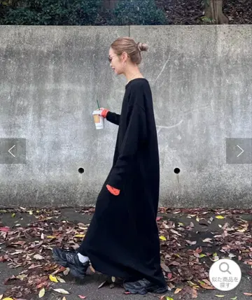 [새상품] 차오패닉 티피 울 혼방 크루넥 니트 원피스 블랙 L