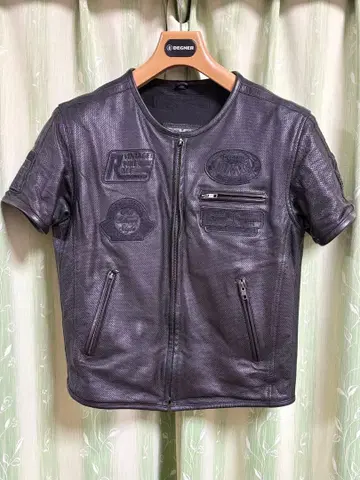 메쉬 가죽 숏 슬리브 자켓