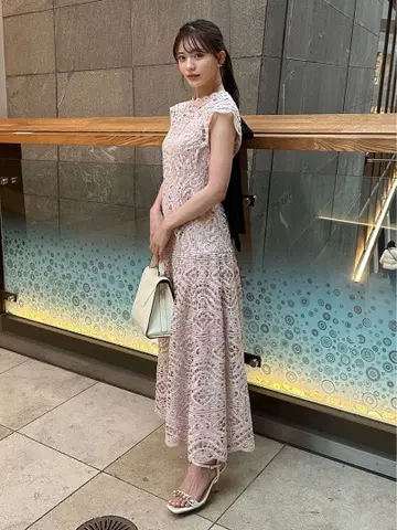 셀포드 백산 레이스 드레스 리본 핑크