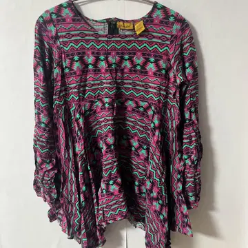 Wrangler [ XL ] 기하학 패턴 긴팔 튜닉 퍼플 에스닉