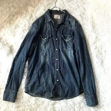 고품질 REPLAY 긴팔 데님 셔츠 겉옷 남성용 구제 의류 M