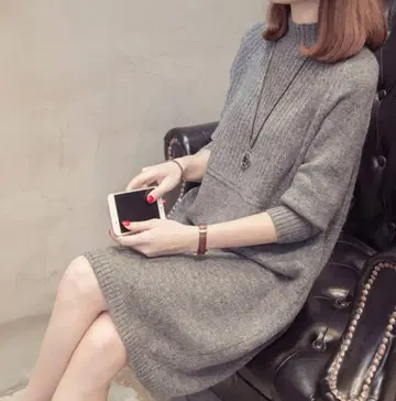 그레이 하이넥 니트 원피스