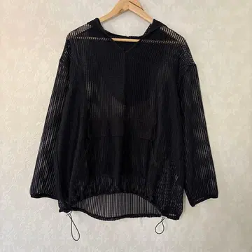 여성용 BONLECILL 메쉬 후드 부착 상의 블랙