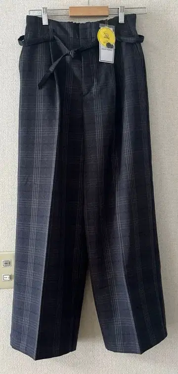 미사용 새상품 로페피크닉 속기모 체크 와이드 팬츠/방 주름 L 사이즈
