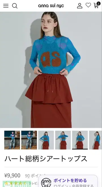 ANNA SUI 하트 올 패턴 시어 탑 블랙