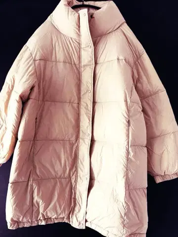 베이지 오버 사이즈 퀼팅 다운 자켓