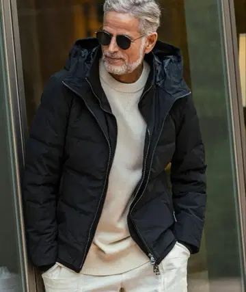 AKM Contemporary 스탠드 넥 레이어드 다운 자켓