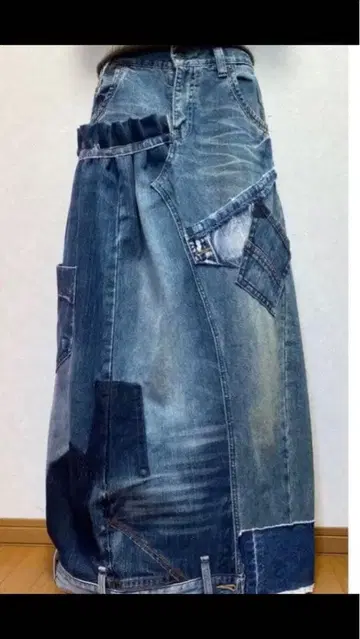 데님 리메이크 스커트 꽃 새싹