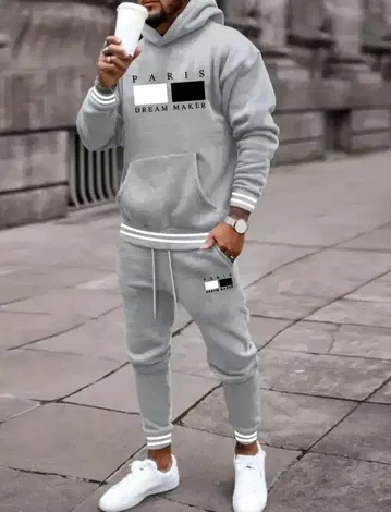 [ 새상품 Paris 로고 ] 맨투맨 셋업 그레이 후드 부착 후드티