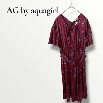AG 바이 아쿠아걸 꽃무늬 롱 원피스 반팔 크림슨 컬러 레드