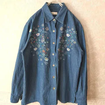 [Sammi Planning] 데님 셔츠 꽃무늬 자수 루즈핏 프리 사이즈