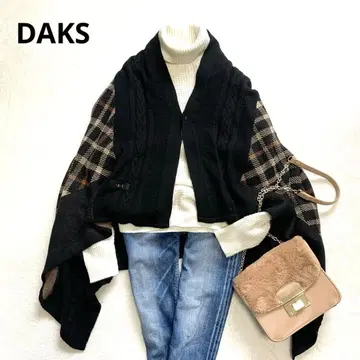 DAKS 닥스 판초 스톨 블랙 체크 울 혼방 손세탁 가능