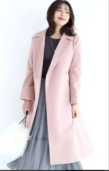벨티드 롱 코트 ( 핑크 )