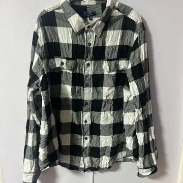 GEORGE [ 2XL ] 블랙 화이트 체크 플란넬 셔츠 화이트 블랙