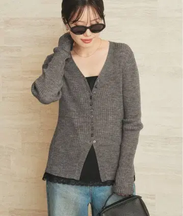 Plage RIB BUTTON 가디건 그레이 FREE