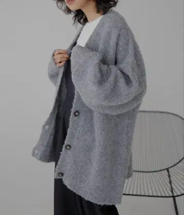 hellam 울 혼방 부클 가디건 그레이 새상품급