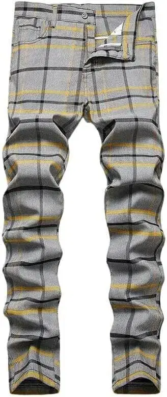 알뜰 남성용 치노 팬츠 체크 스트레치 소재 스트레이트