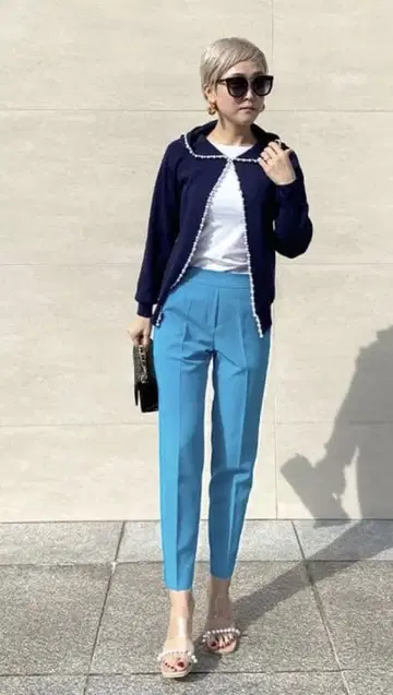 jenne 제뉴 터콰이즈 블루 슬랙스 테이퍼드