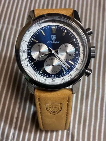 고급 poedagar 쿼츠 손목시계 파랑&실버 크로노그래프 날짜