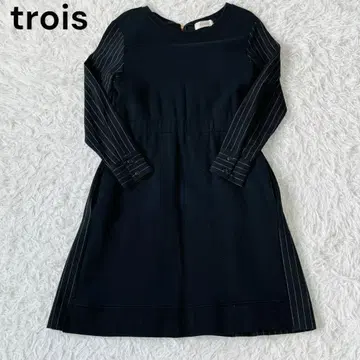 trois 트로아 스트라이프 원피스 도킹 블랙