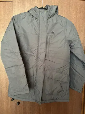 [미사용 새상품] adidas 후드 부착 충전솜 하프 코트 그레이 S