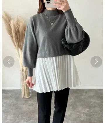 엠마 테일러 플리츠 도킹 모크넥 니트 풀오버